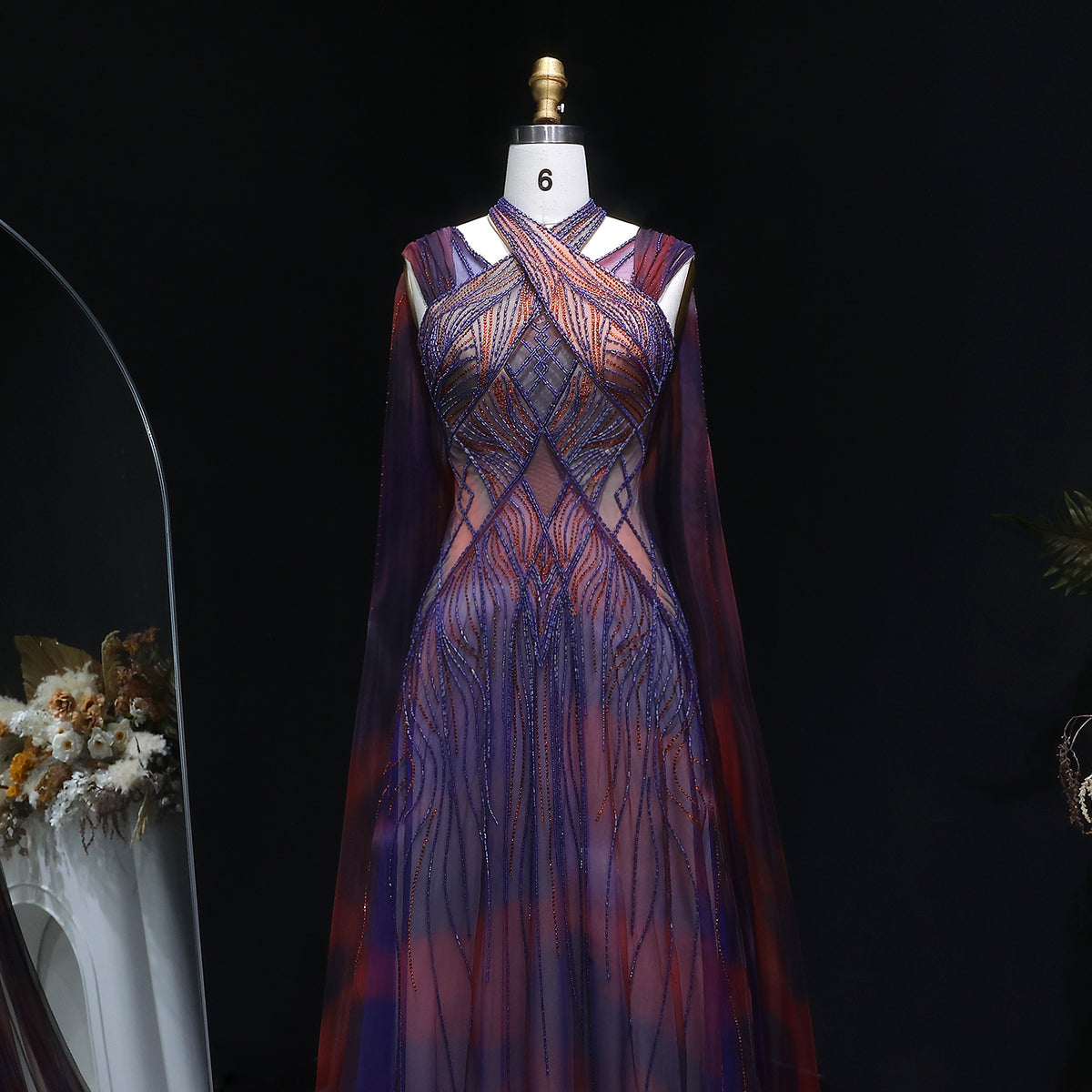 Luxury Beaded Crystal Mermaid Evening Dress with Cape SS297 