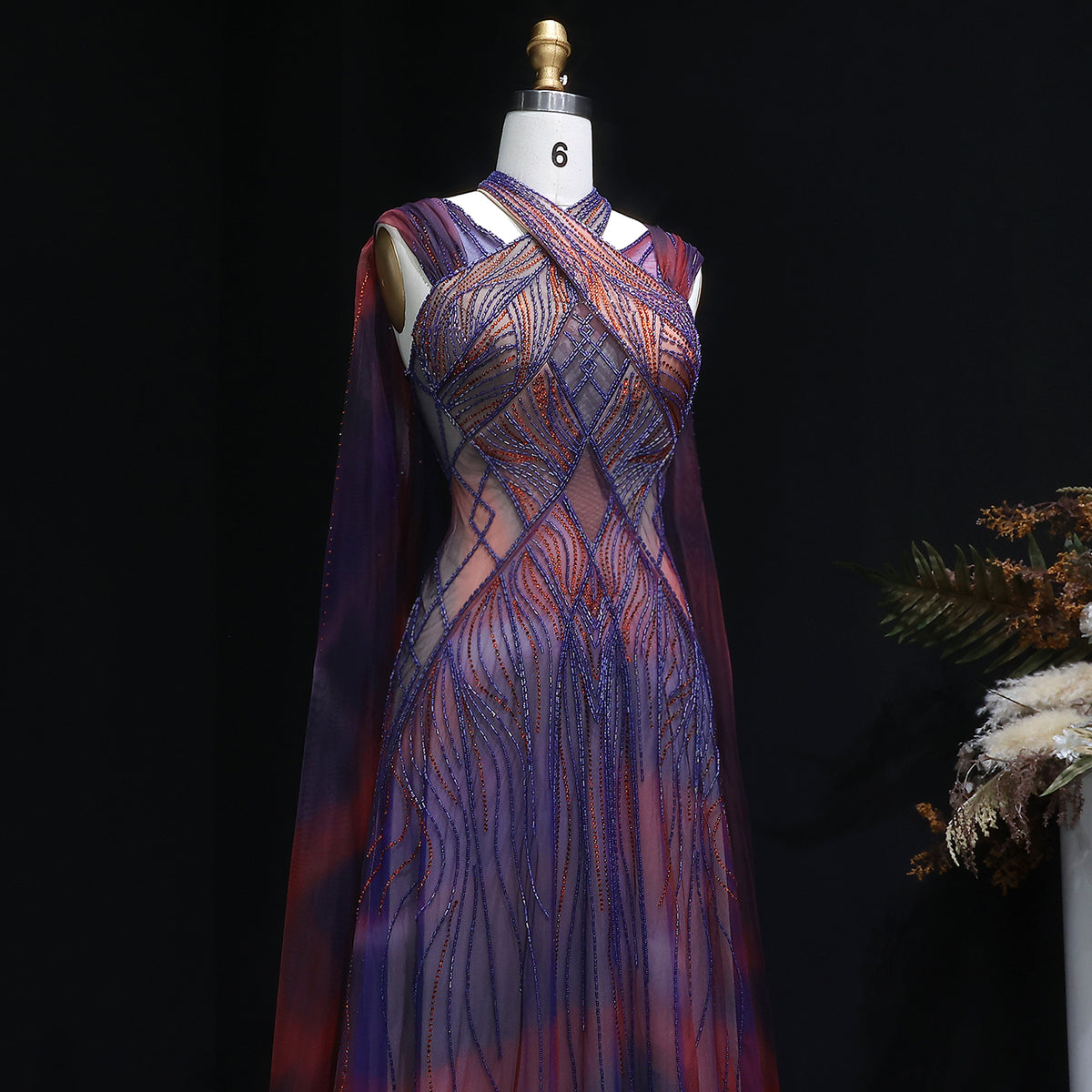 Luxury Beaded Crystal Mermaid Evening Dress with Cape SS297 