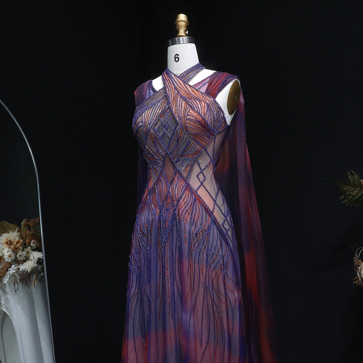 Luxury Beaded Crystal Mermaid Evening Dress with Cape SS297 