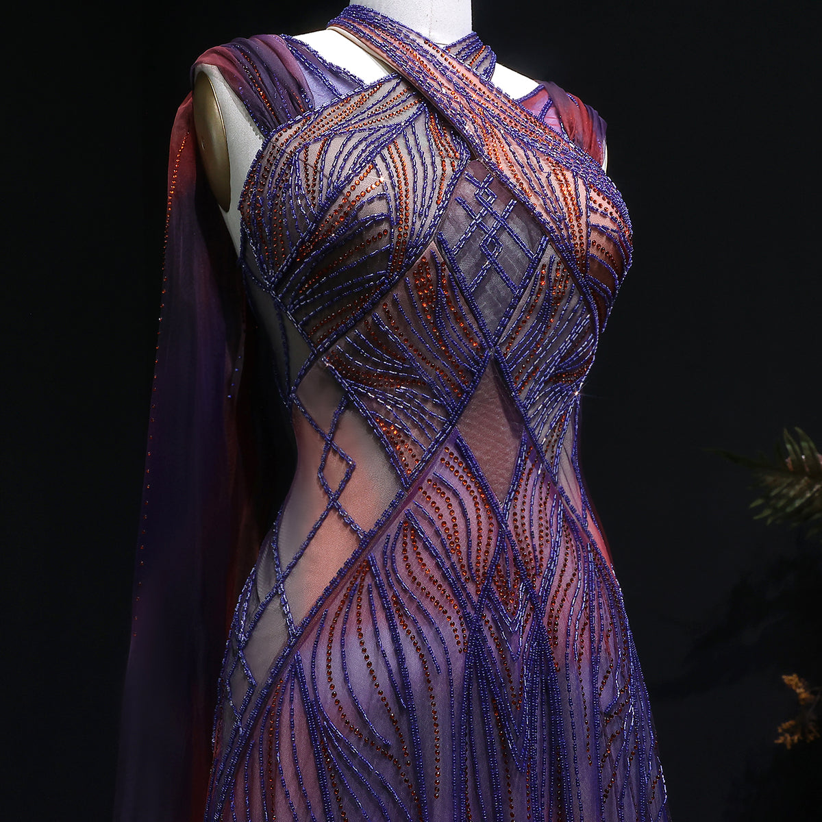 Luxury Beaded Crystal Mermaid Evening Dress with Cape SS297 