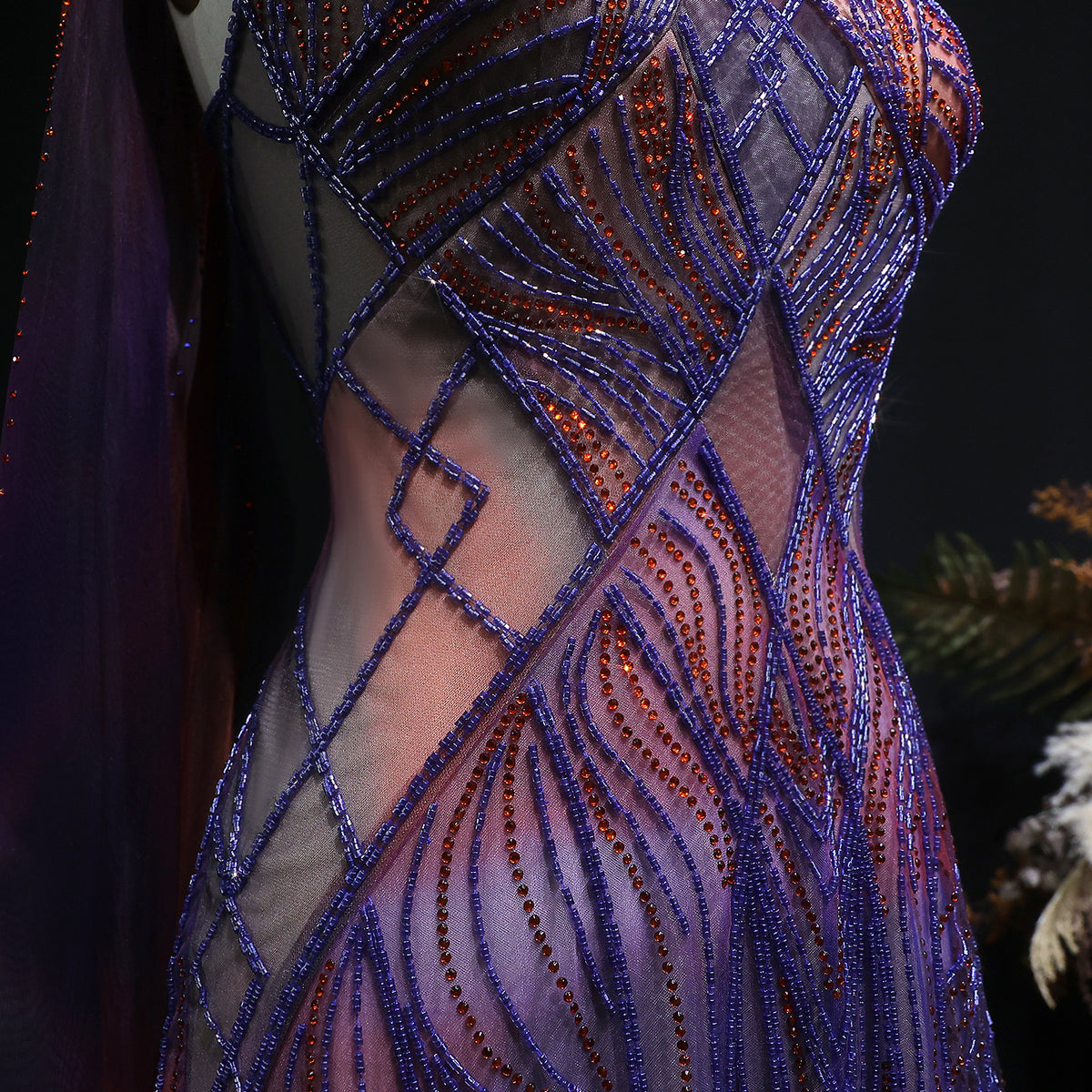 Luxury Beaded Crystal Mermaid Evening Dress with Cape SS297 