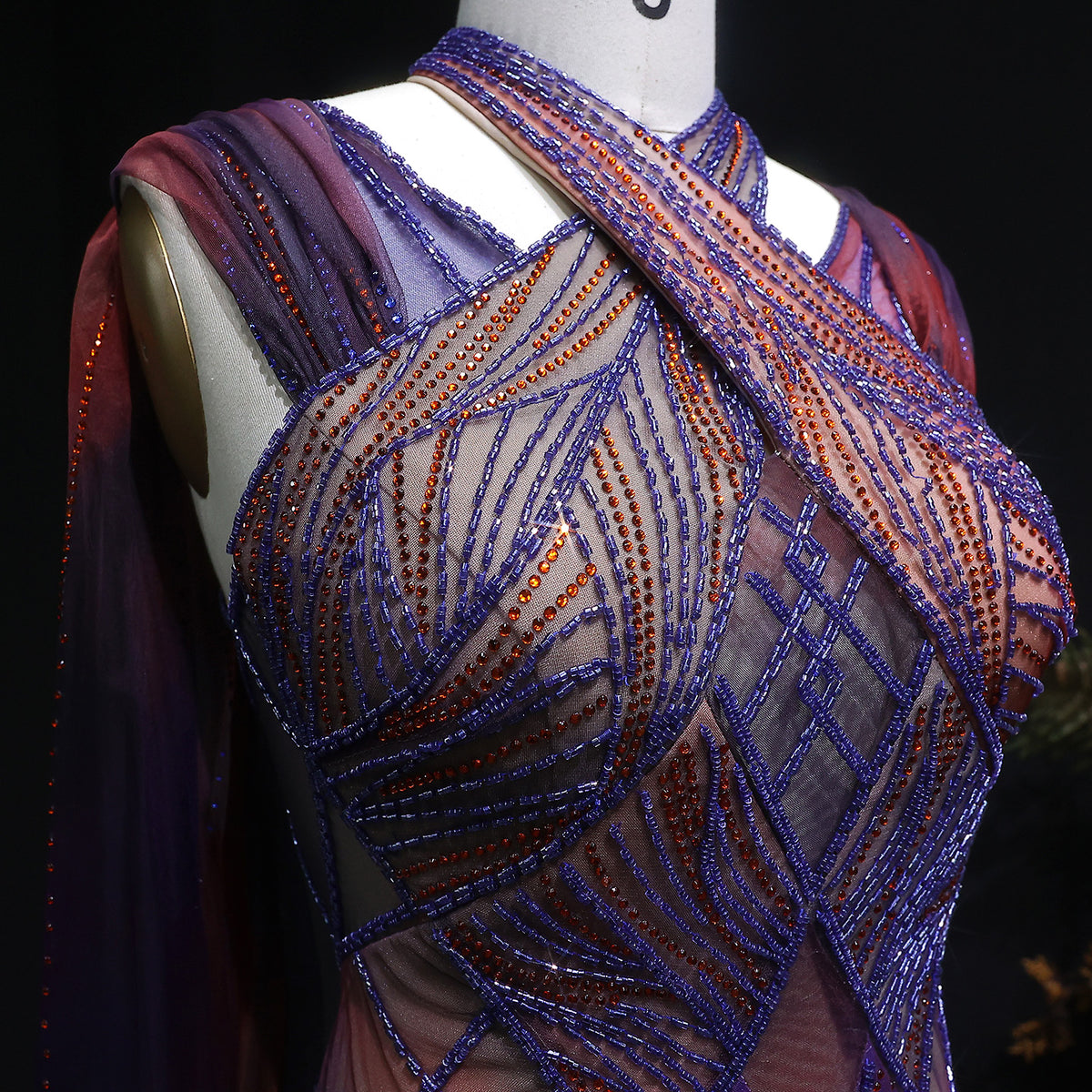 Luxury Beaded Crystal Mermaid Evening Dress with Cape SS297 