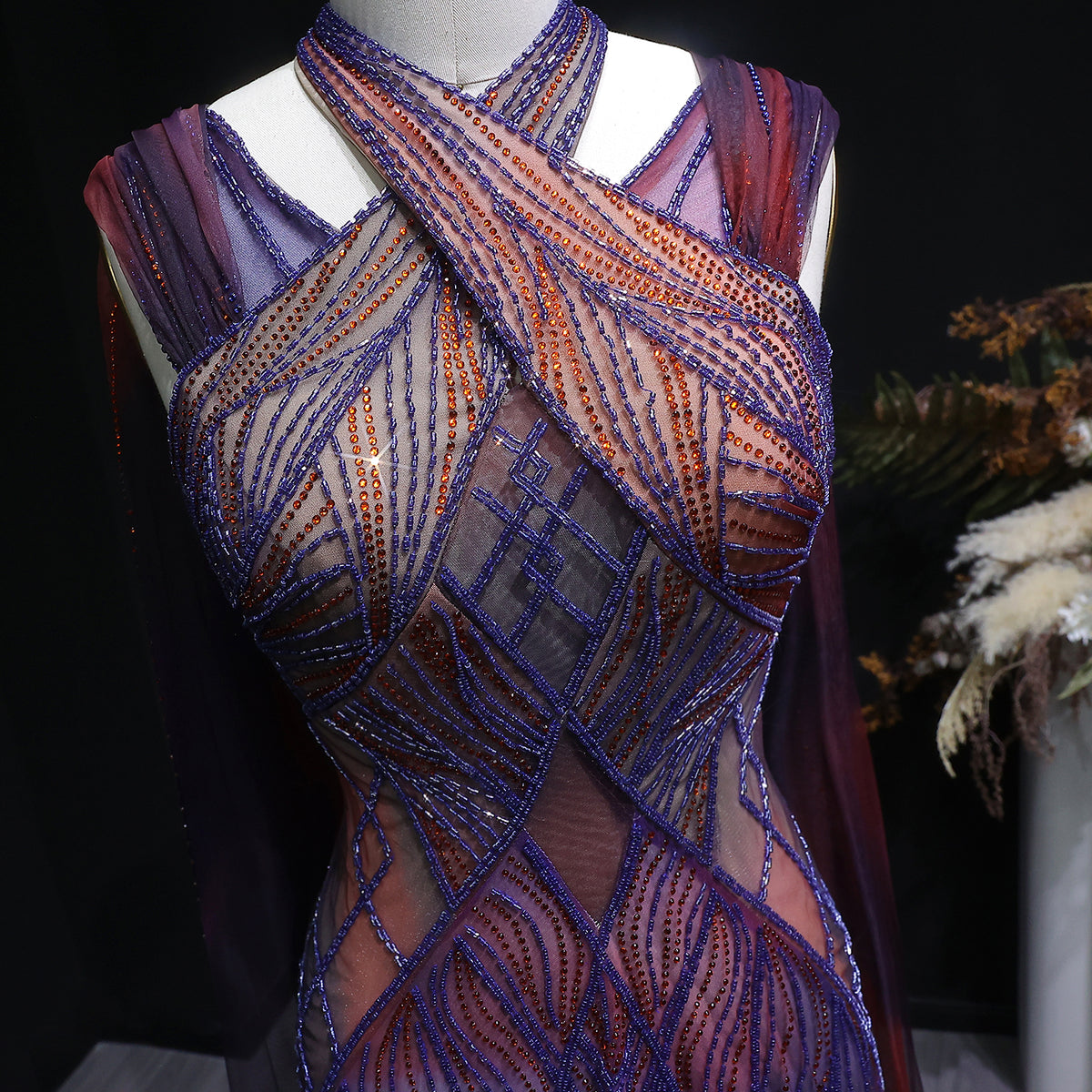 Luxury Beaded Crystal Mermaid Evening Dress with Cape SS297 