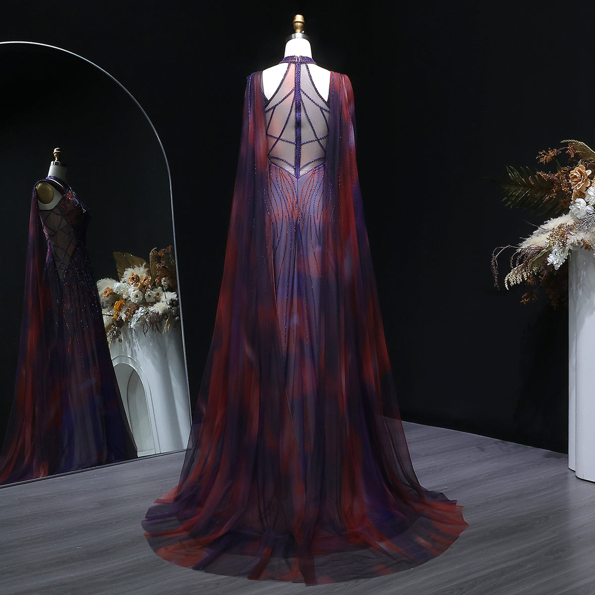 Luxury Beaded Crystal Mermaid Evening Dress with Cape SS297 