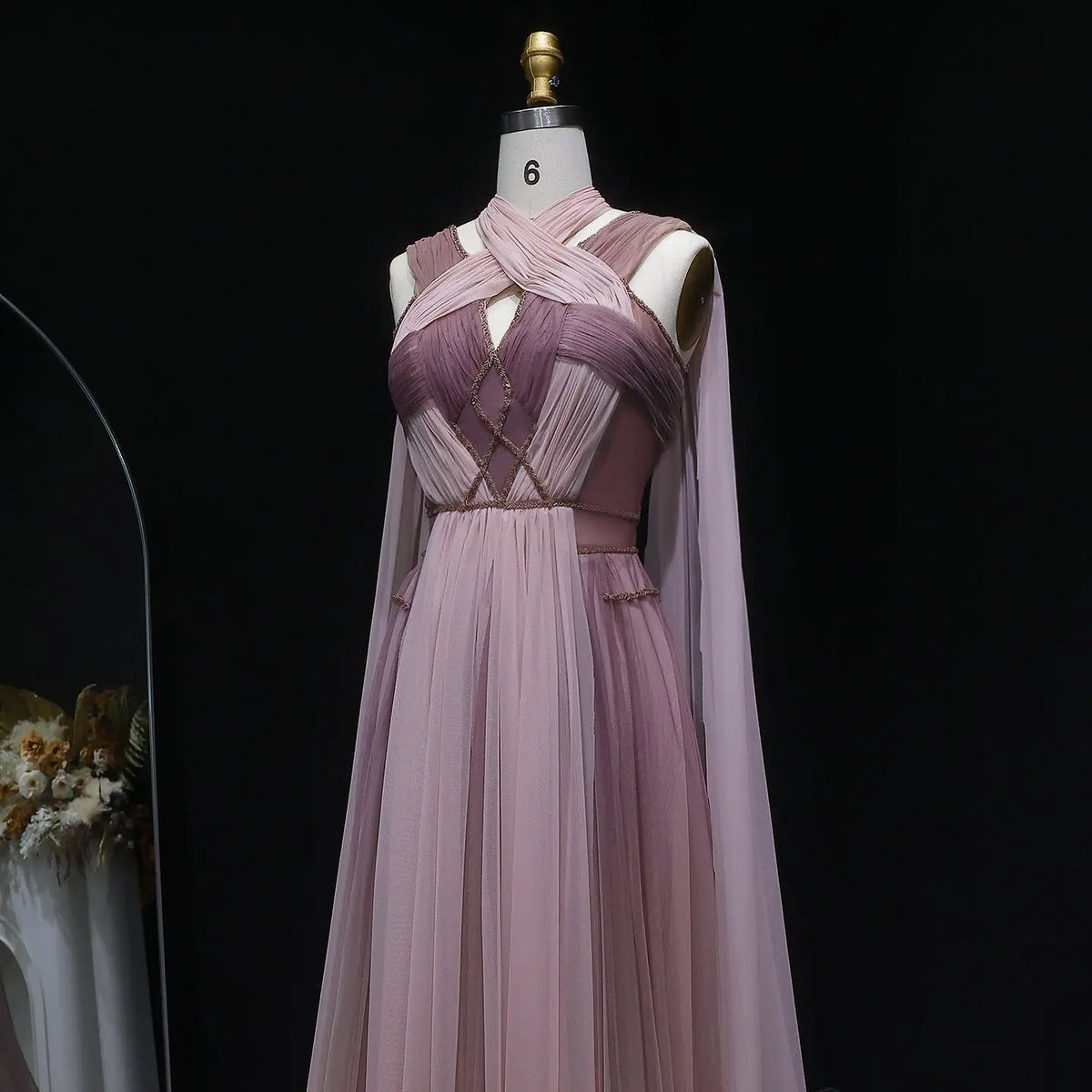 Glamorous Trendy Ombre Pink Evening Dress with Cape SS309 