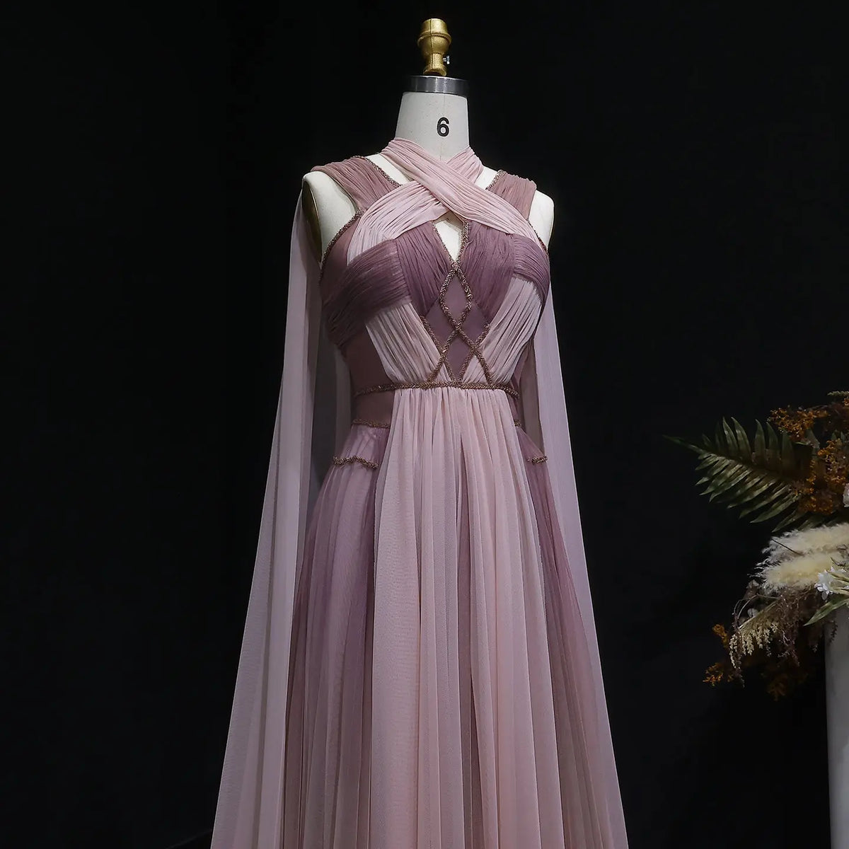 Glamorous Trendy Ombre Pink Evening Dress with Cape SS309 