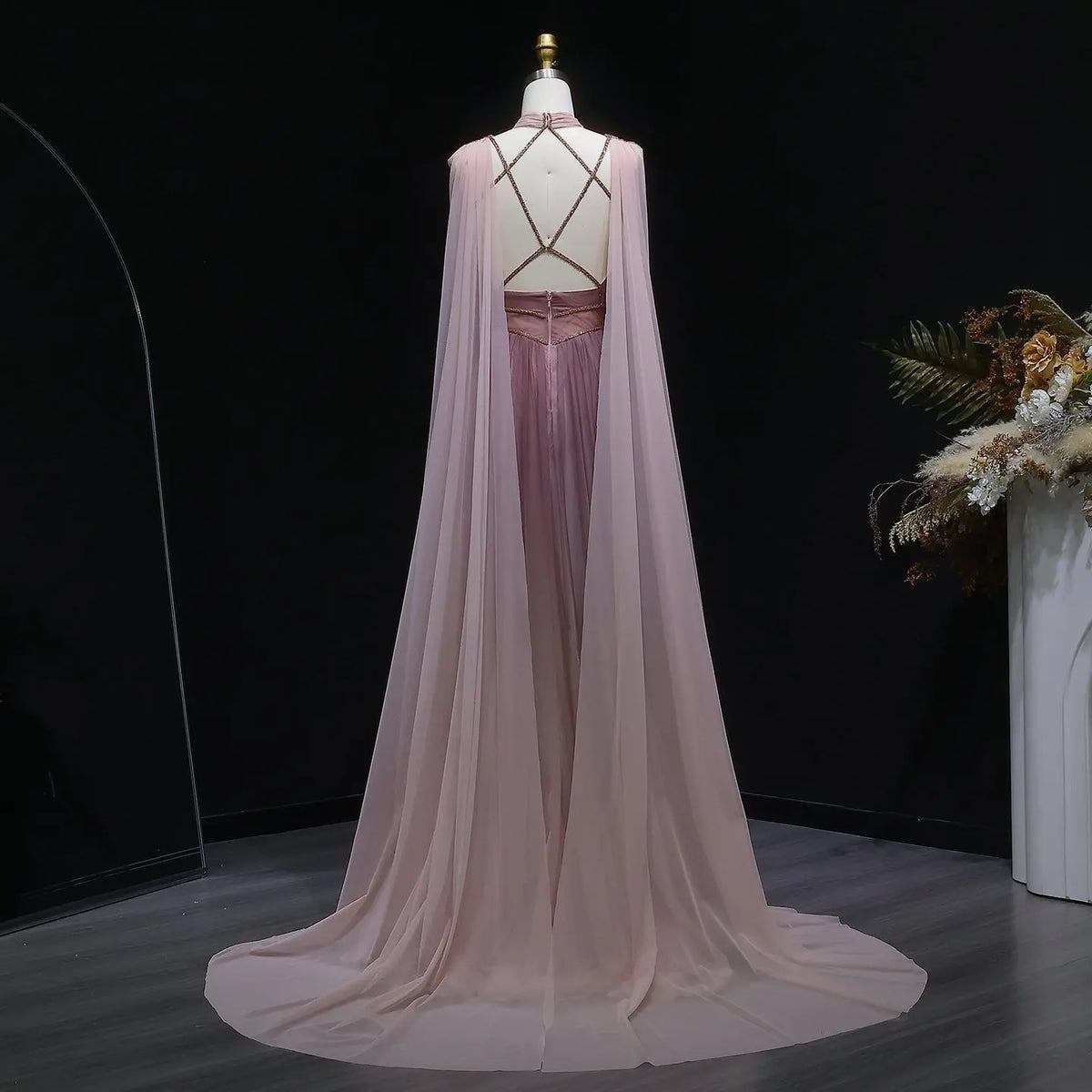 Glamorous Trendy Ombre Pink Evening Dress with Cape SS309 