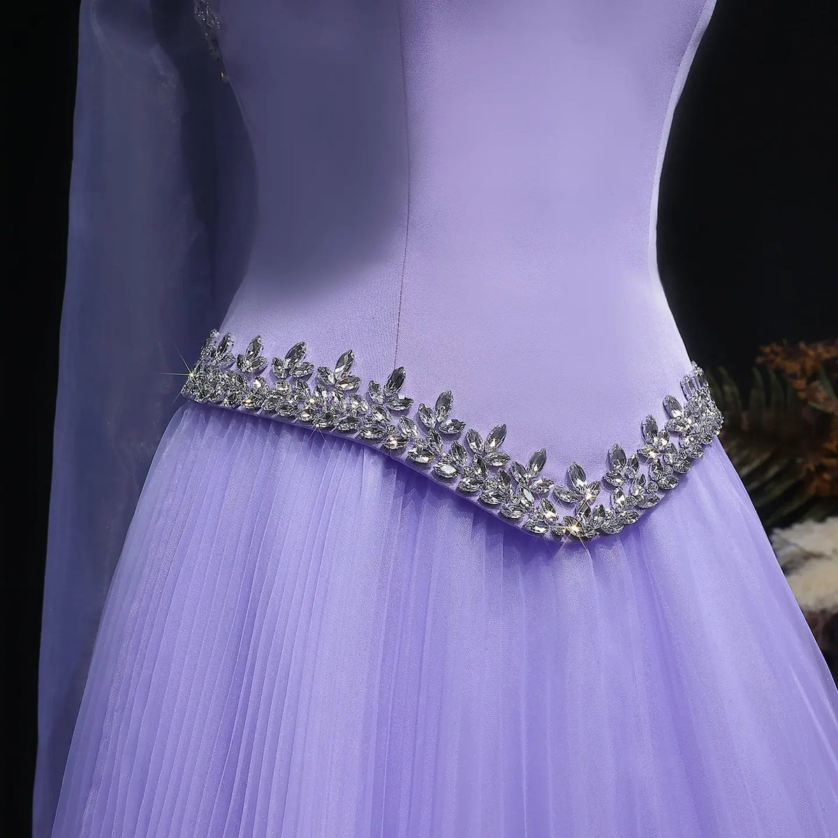 Luxury Lilac 3D Floral Strapless Tulle Evening Dress with Scarf SS310 