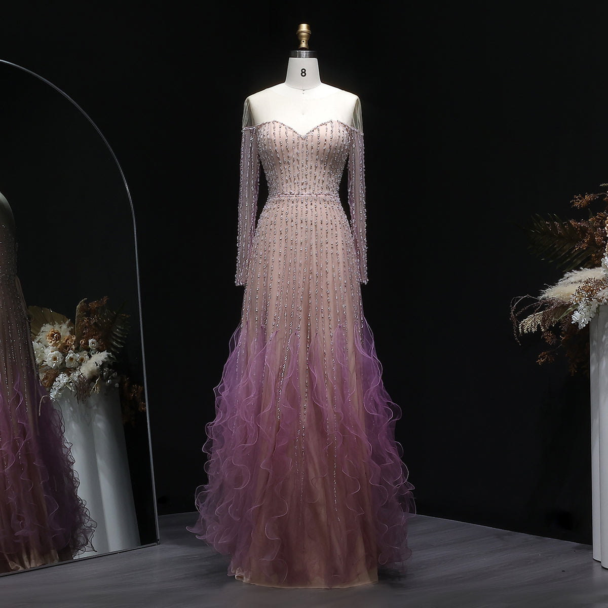 Luxury Long Sleeve Off Shoulder Evening Dress SS328 