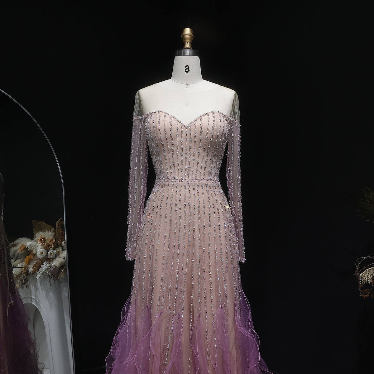 Luxury Long Sleeve Off Shoulder Evening Dress SS328 