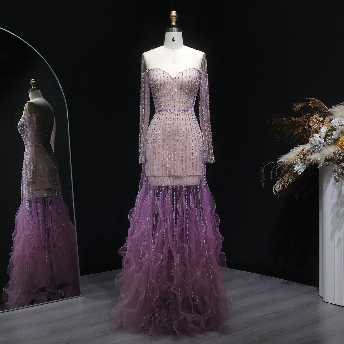 Luxury Long Sleeve Off Shoulder Evening Dress SS328 