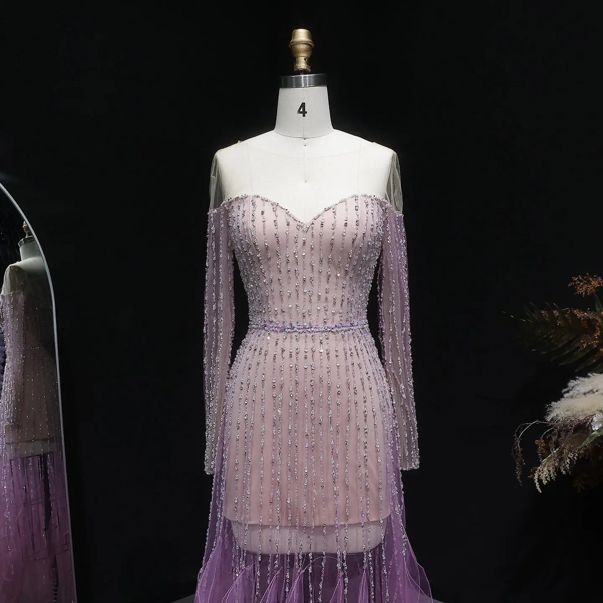 Luxury Long Sleeve Off Shoulder Evening Dress SS328 