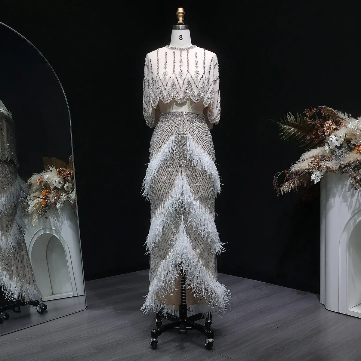 Luxury White Feathers Two Pieces Evening Dress SS363 