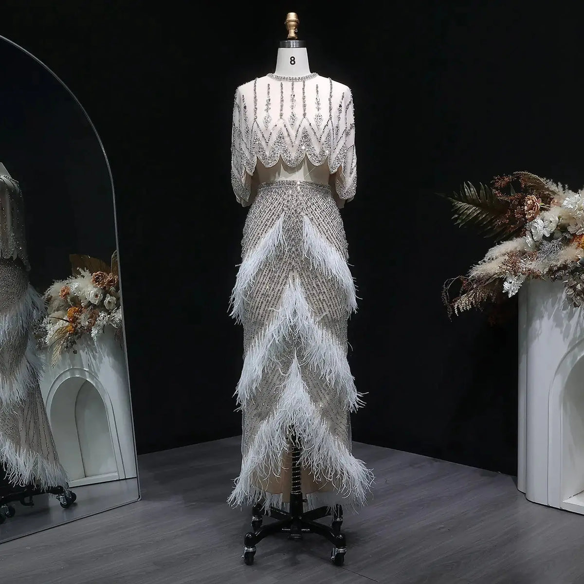 Luxury White Feathers Two Pieces Evening Dress SS363 
