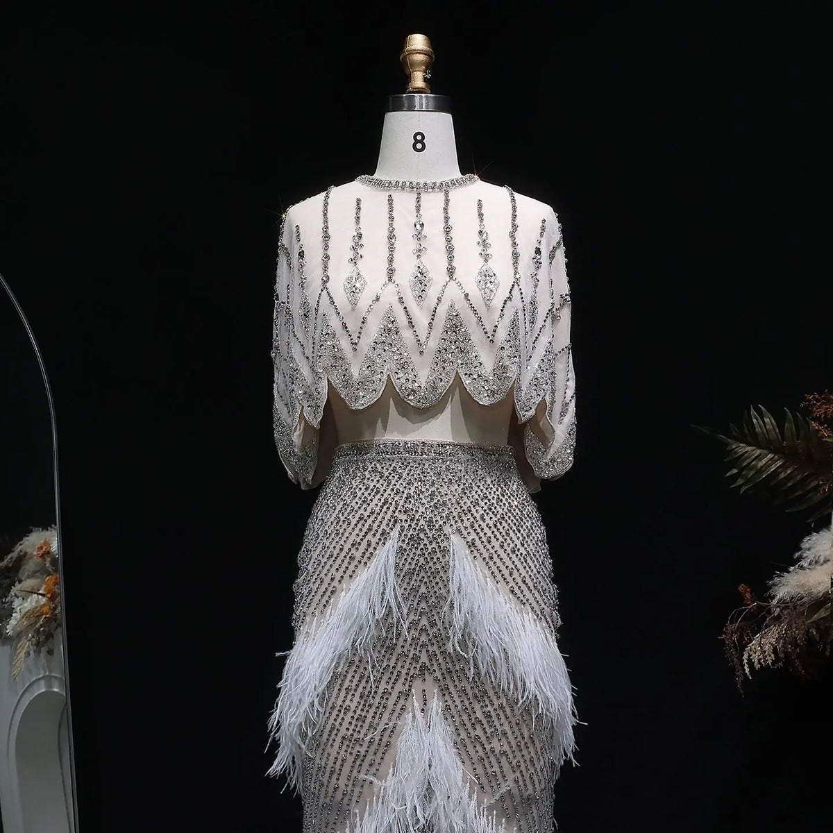 Luxury White Feathers Two Pieces Evening Dress SS363 