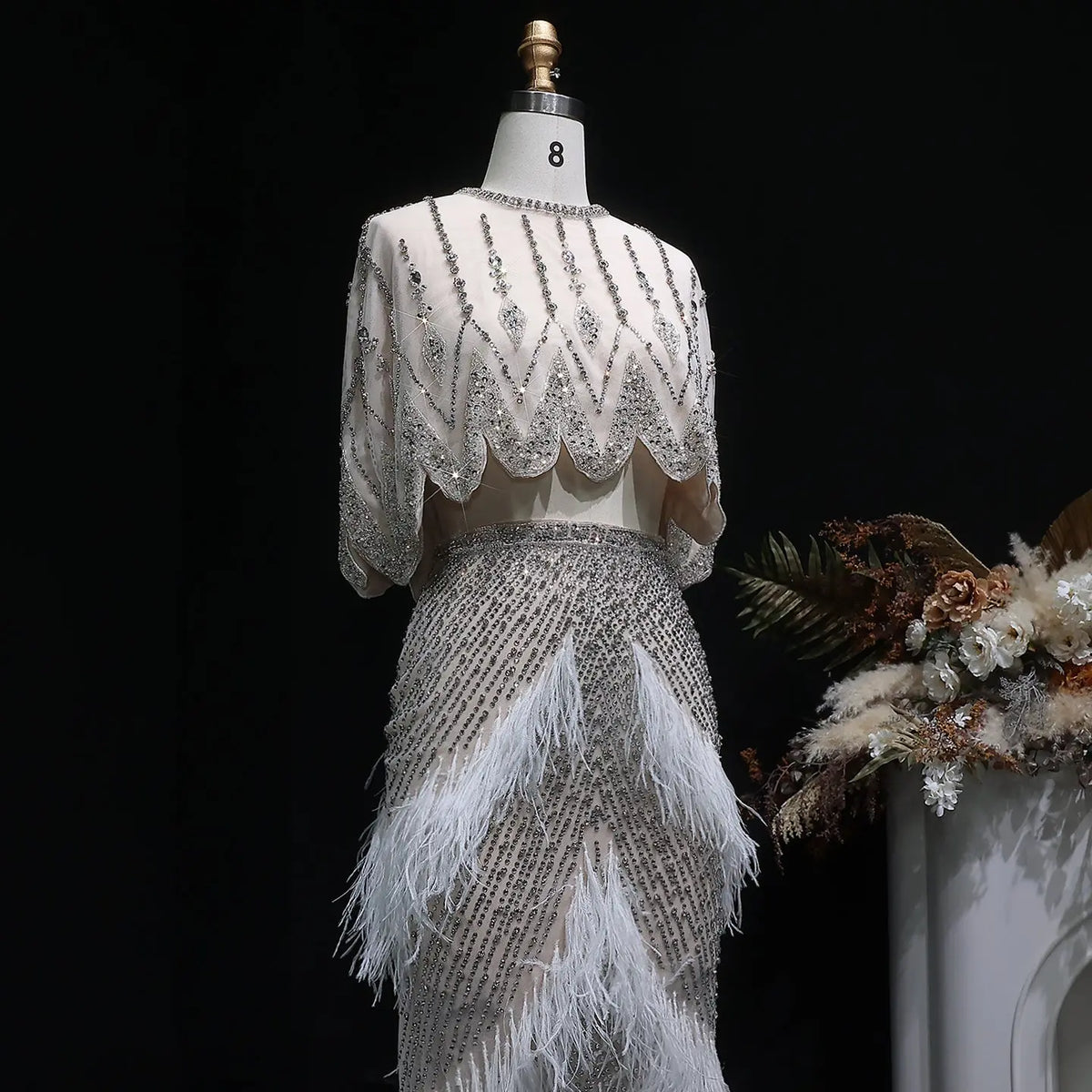 Luxury White Feathers Two Pieces Evening Dress SS363 