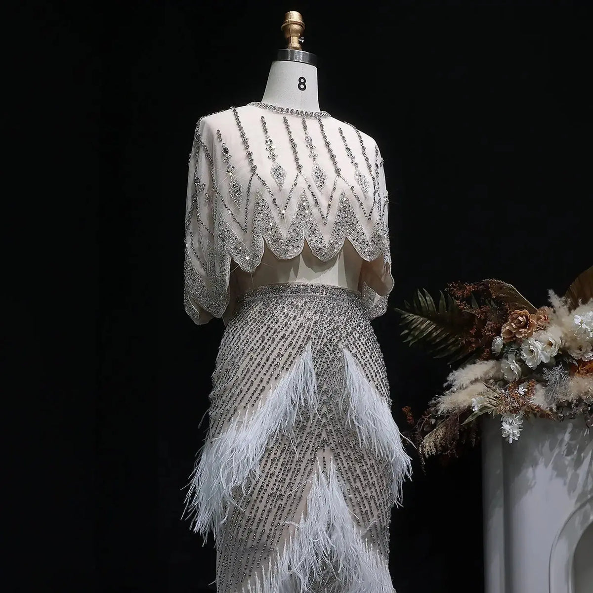 Luxury White Feathers Two Pieces Evening Dress SS363 
