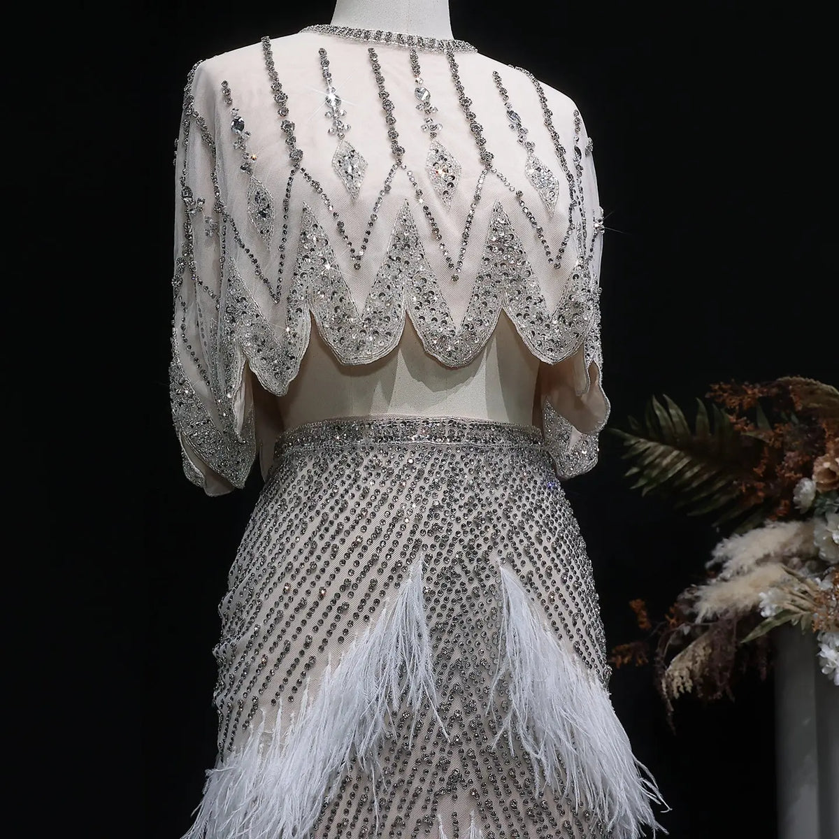 Luxury White Feathers Two Pieces Evening Dress SS363 