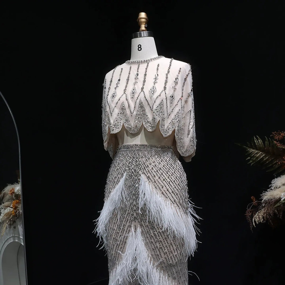 Luxury White Feathers Two Pieces Evening Dress SS363 