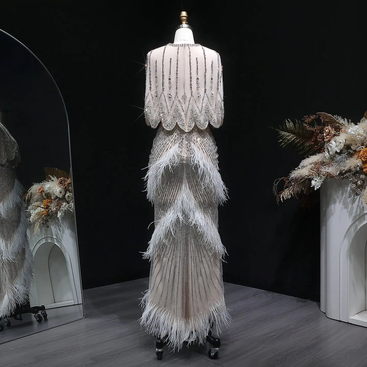 Luxury White Feathers Two Pieces Evening Dress SS363 