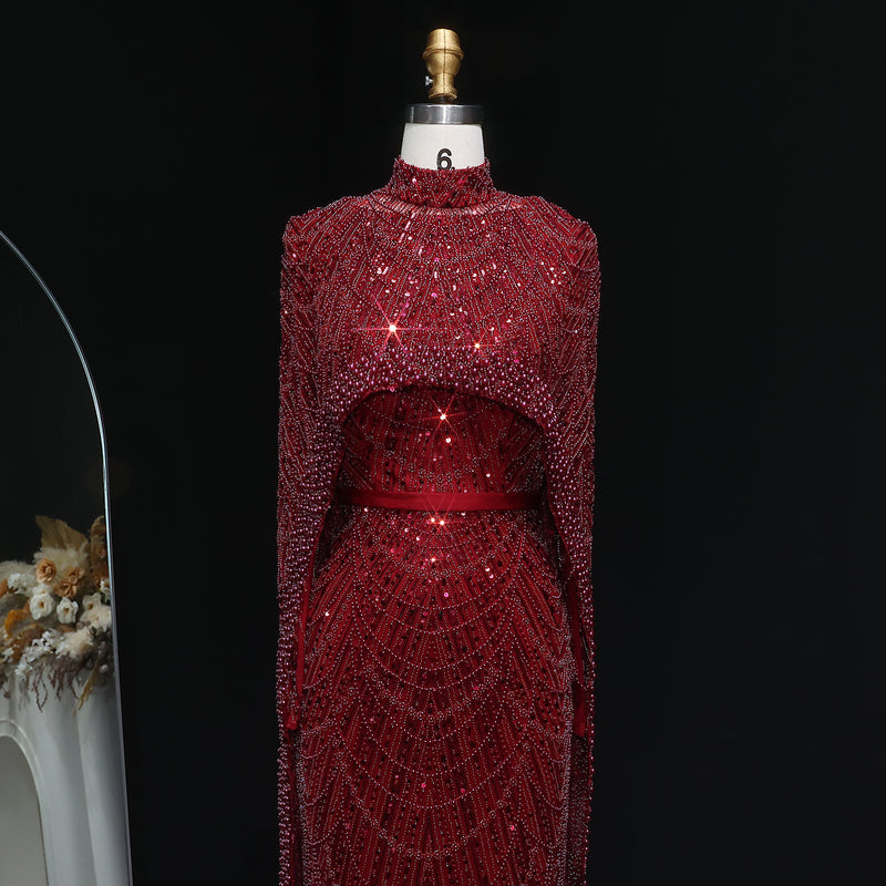 Luxury Long Sleeves Nude Evening Dress with Cape SS369A 