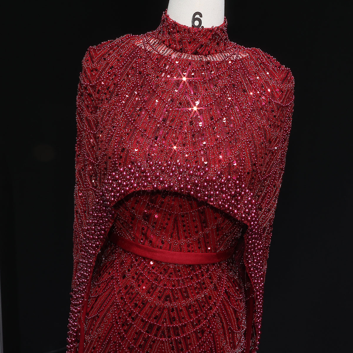 Luxury Long Sleeves Nude Evening Dress with Cape SS369A 