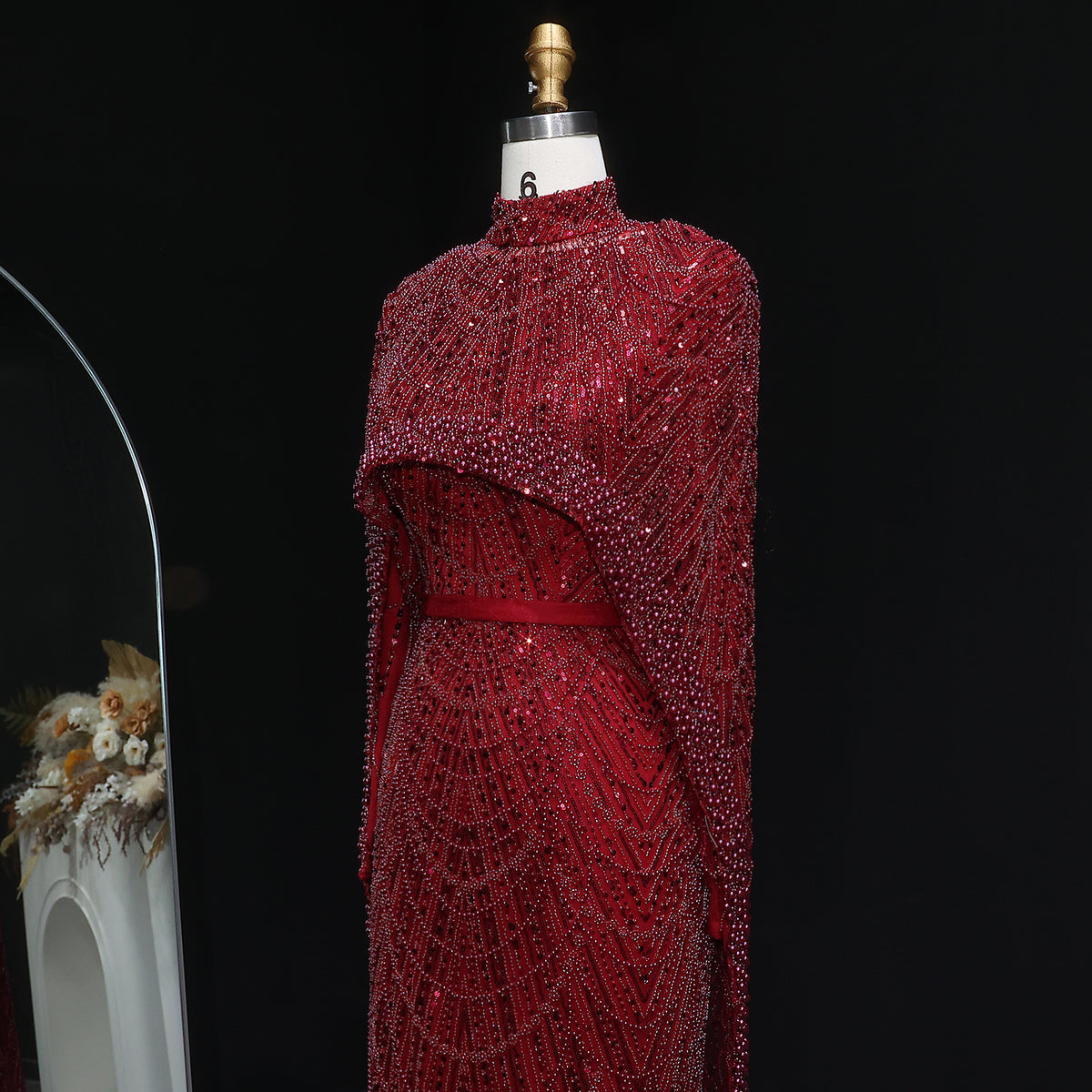 Luxury Long Sleeves Nude Evening Dress with Cape SS369A 