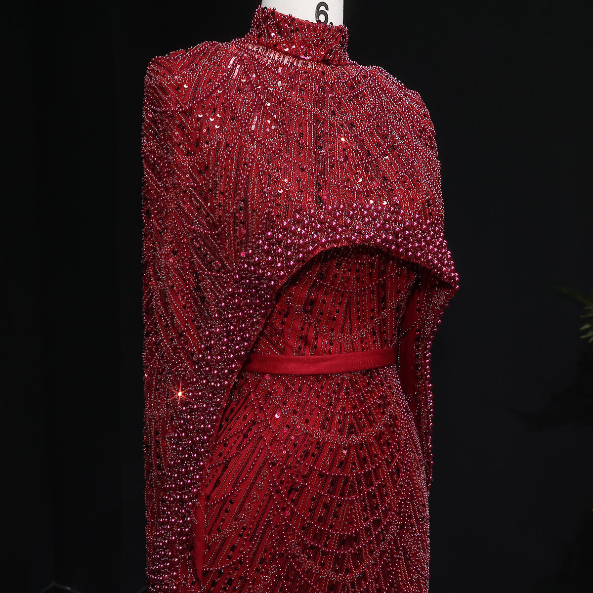 Luxury Long Sleeves Nude Evening Dress with Cape SS369A 