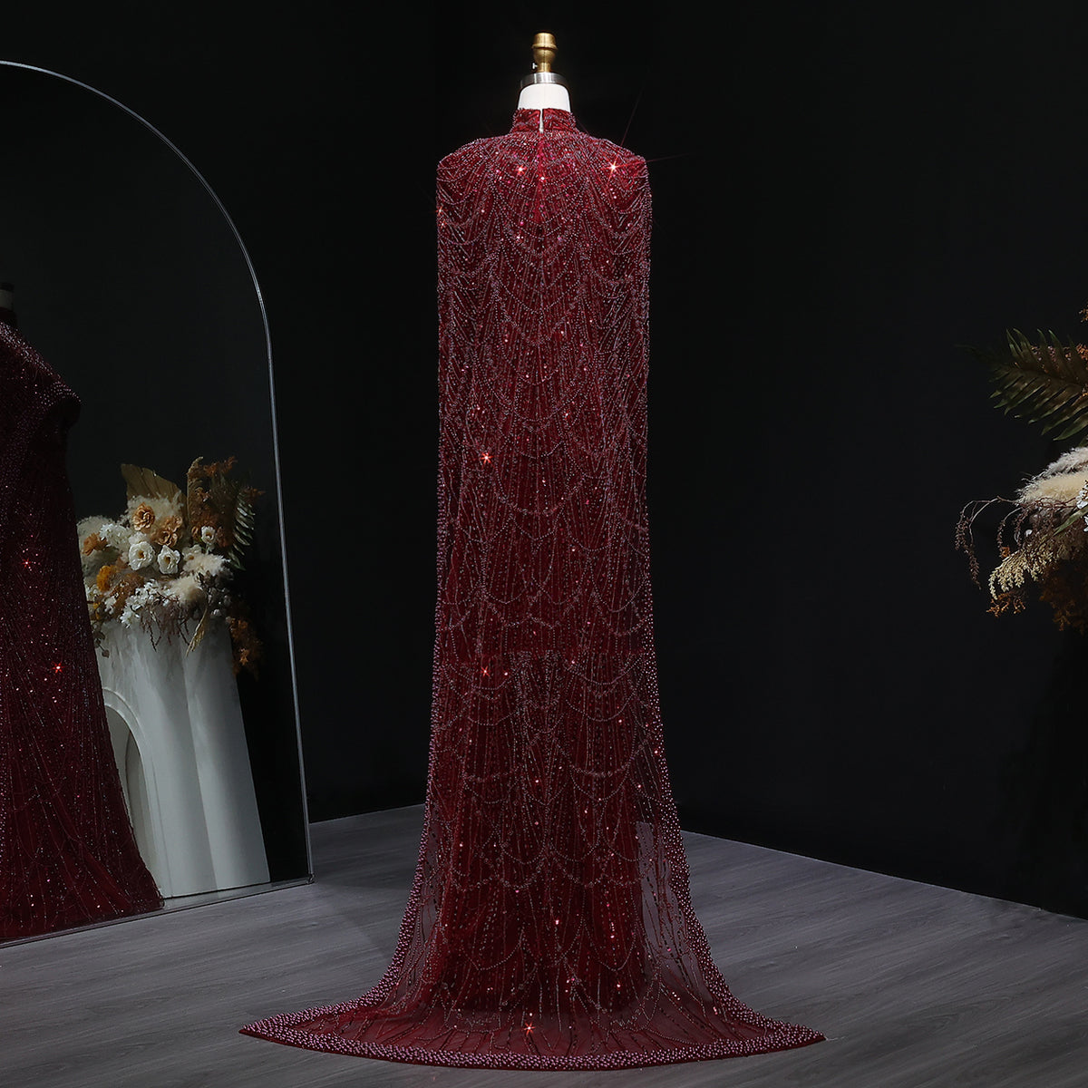 Luxury Long Sleeves Nude Evening Dress with Cape SS369A 