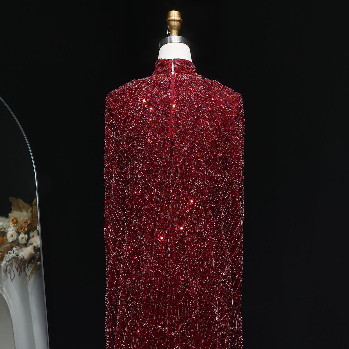 Luxury Long Sleeves Nude Evening Dress with Cape SS369A 