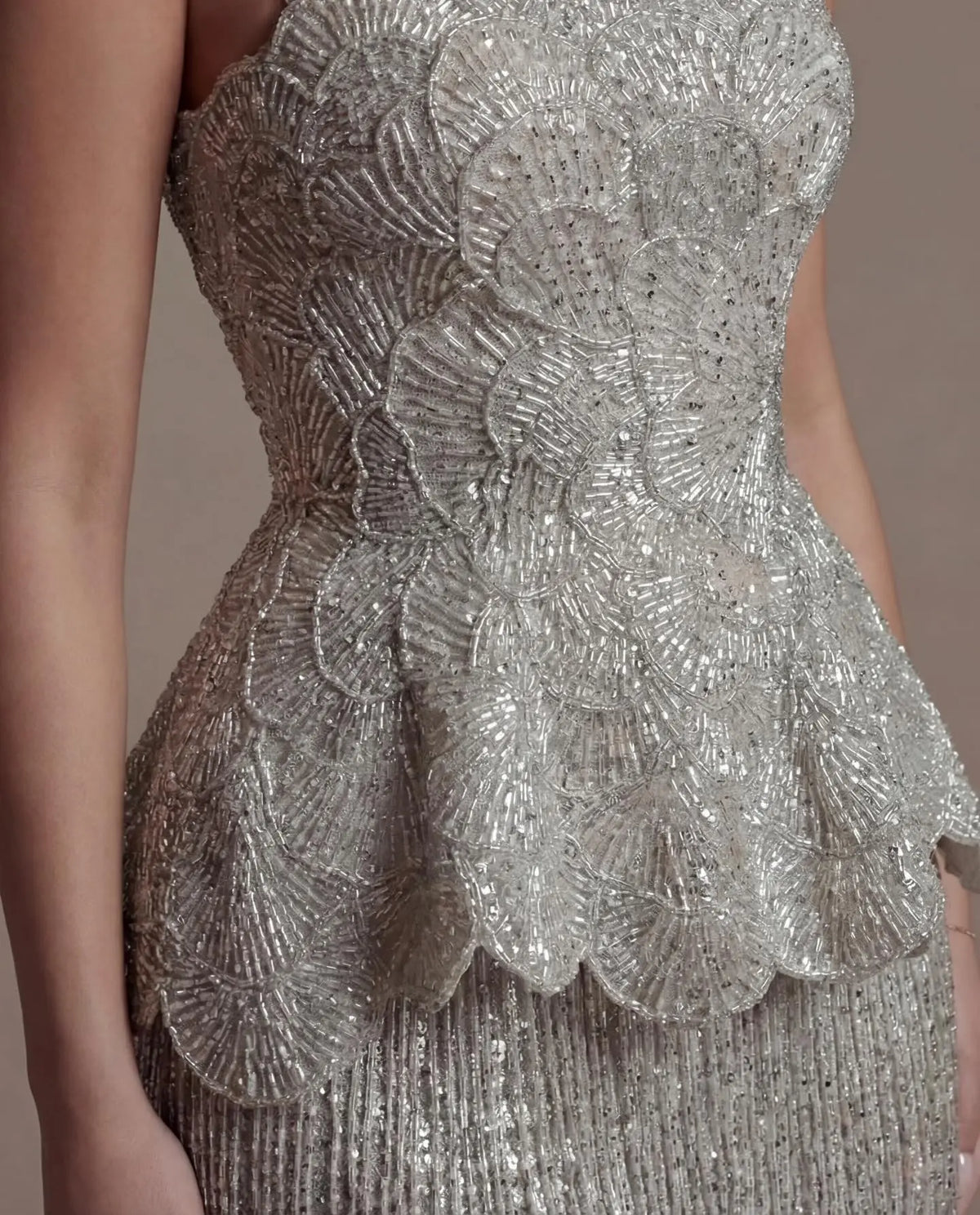 Gray Strapless Beaded Mermaid Evening Dress SS370-12