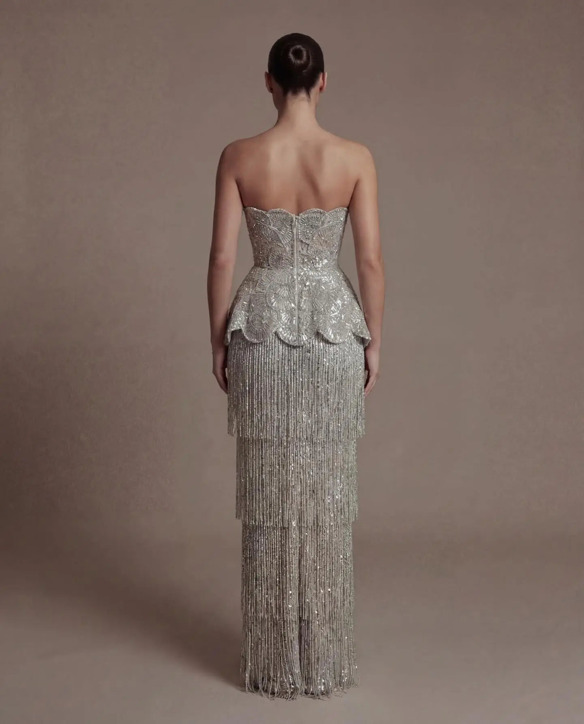 Gray Strapless Beaded Mermaid Evening Dress SS370-13