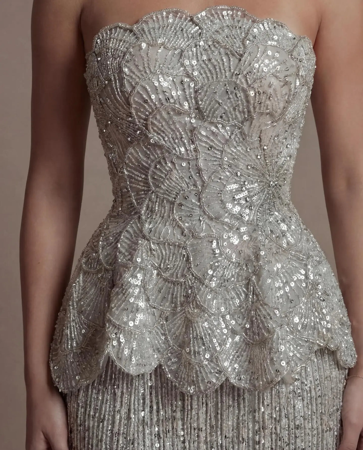Gray Strapless Beaded Mermaid Evening Dress SS370-14