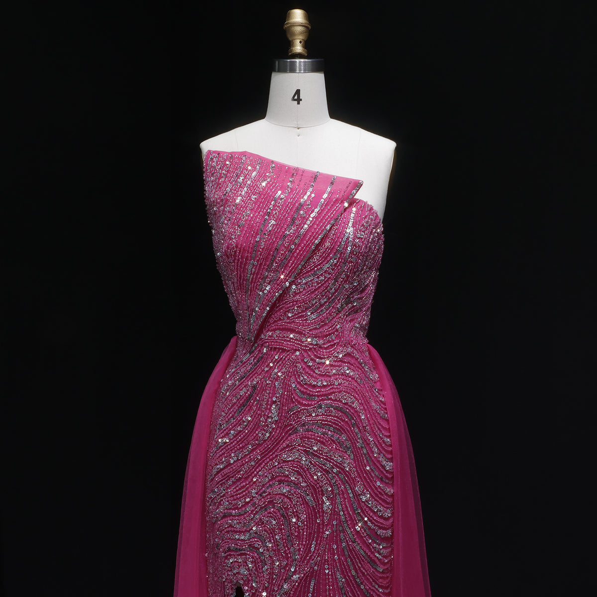 Luxury Dubai Fuchsia Evening Dress with Overskirt Slit SS372 