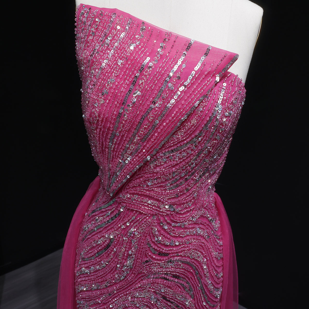 Luxury Dubai Fuchsia Evening Dress with Overskirt Slit SS372 