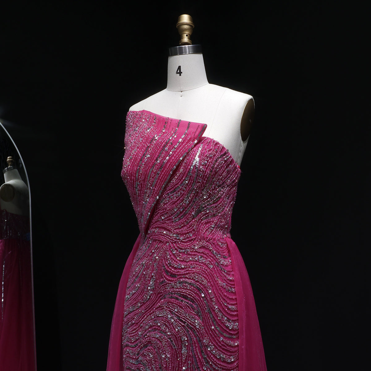 Luxury Dubai Fuchsia Evening Dress with Overskirt Slit SS372 
