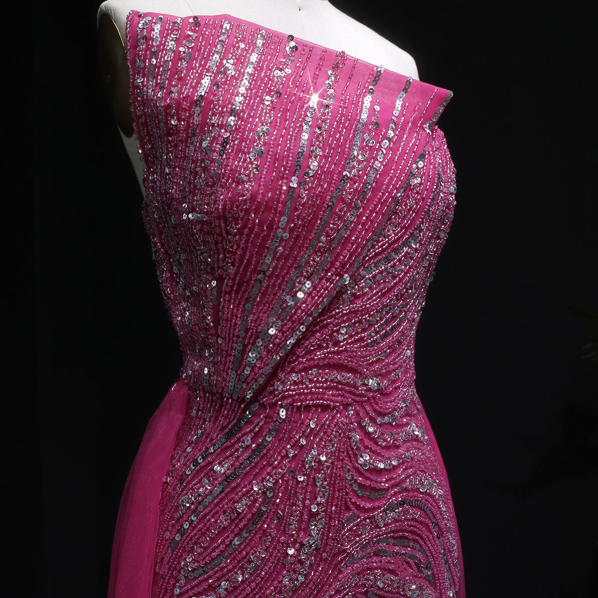 Luxury Dubai Fuchsia Evening Dress with Overskirt Slit SS372 