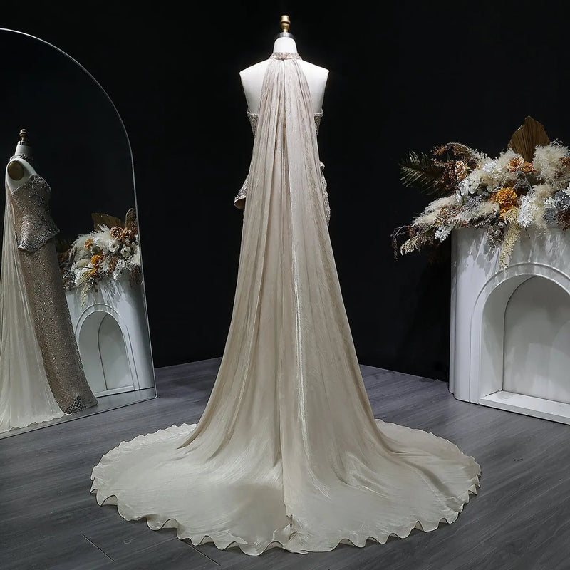 Luxury Champagne 2 Piece Strapless Beaded Evening Dress with Cap SS394 