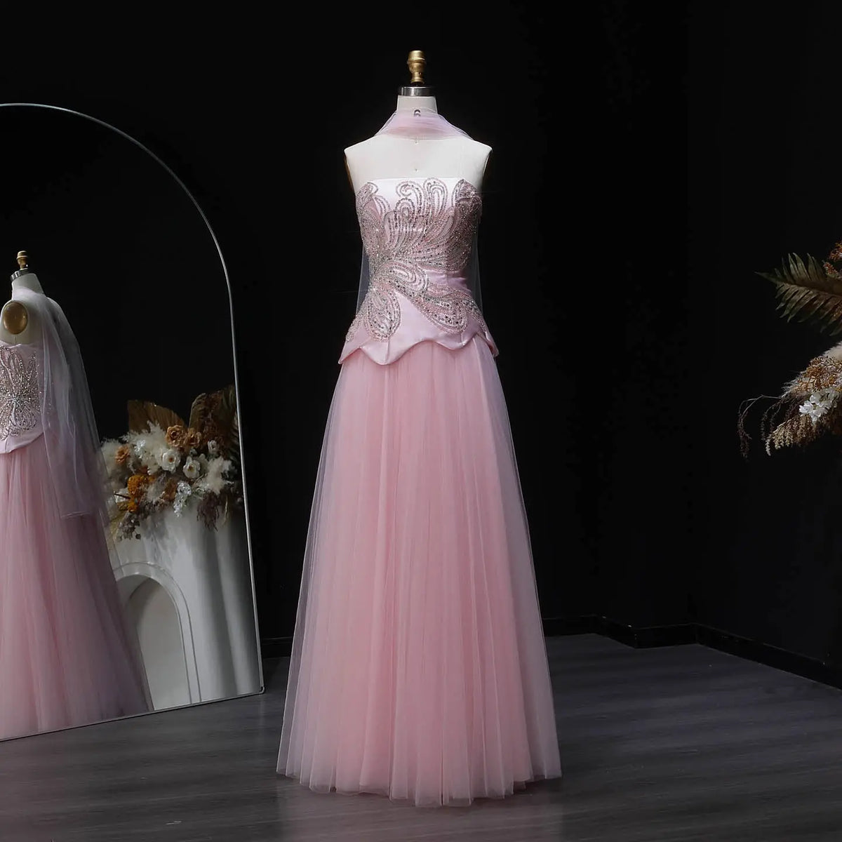 Luxury Aqua Strapless Sequin Cape A-line Evening Dress with Scarf SS413 