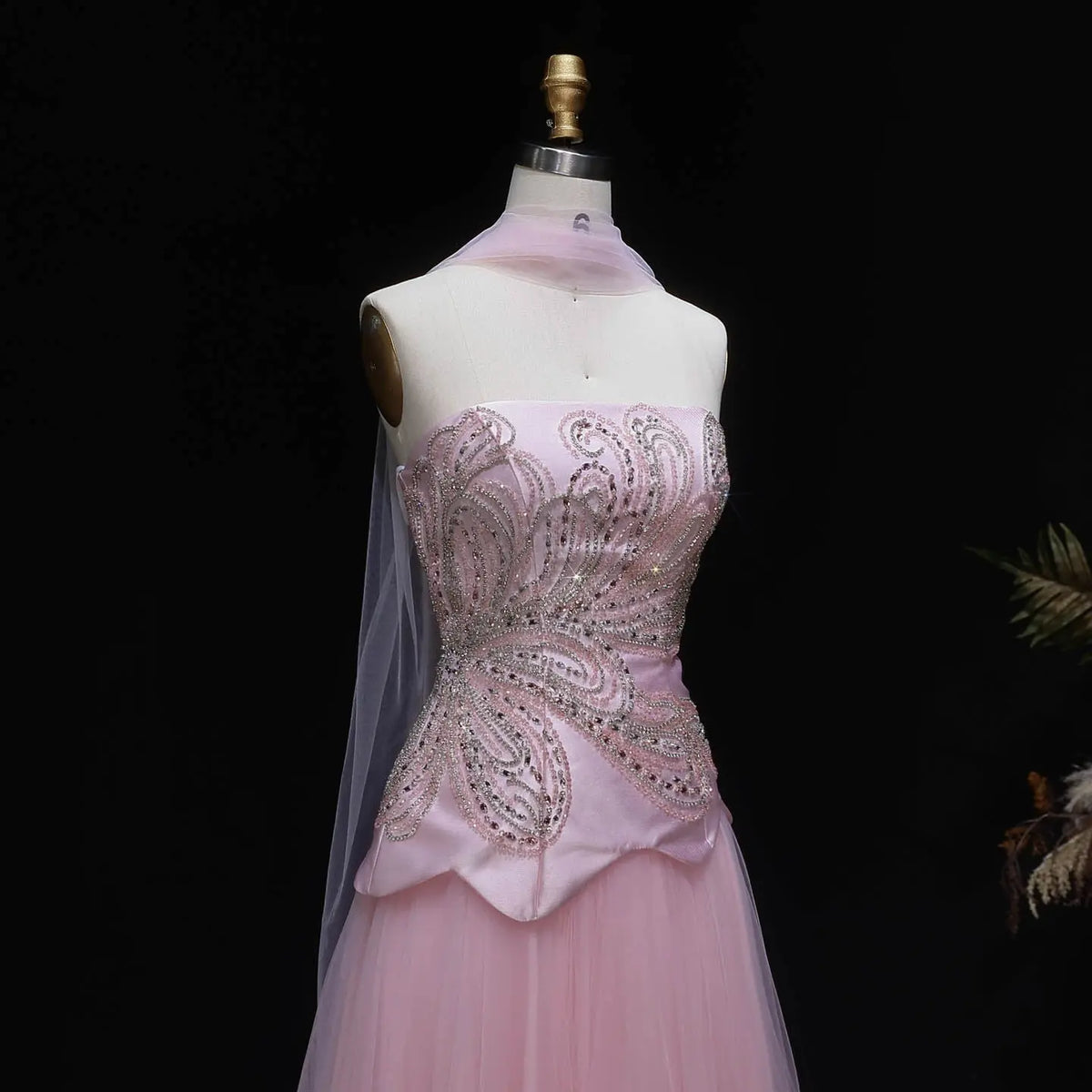 Luxury Aqua Strapless Sequin Cape A-line Evening Dress with Scarf SS413 