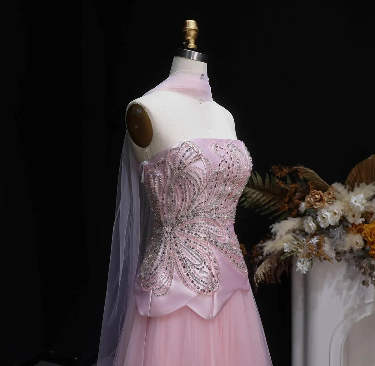 Luxury Aqua Strapless Sequin Cape A-line Evening Dress with Scarf SS413 