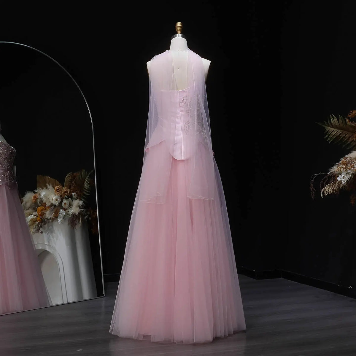 Luxury Aqua Strapless Sequin Cape A-line Evening Dress with Scarf SS413 