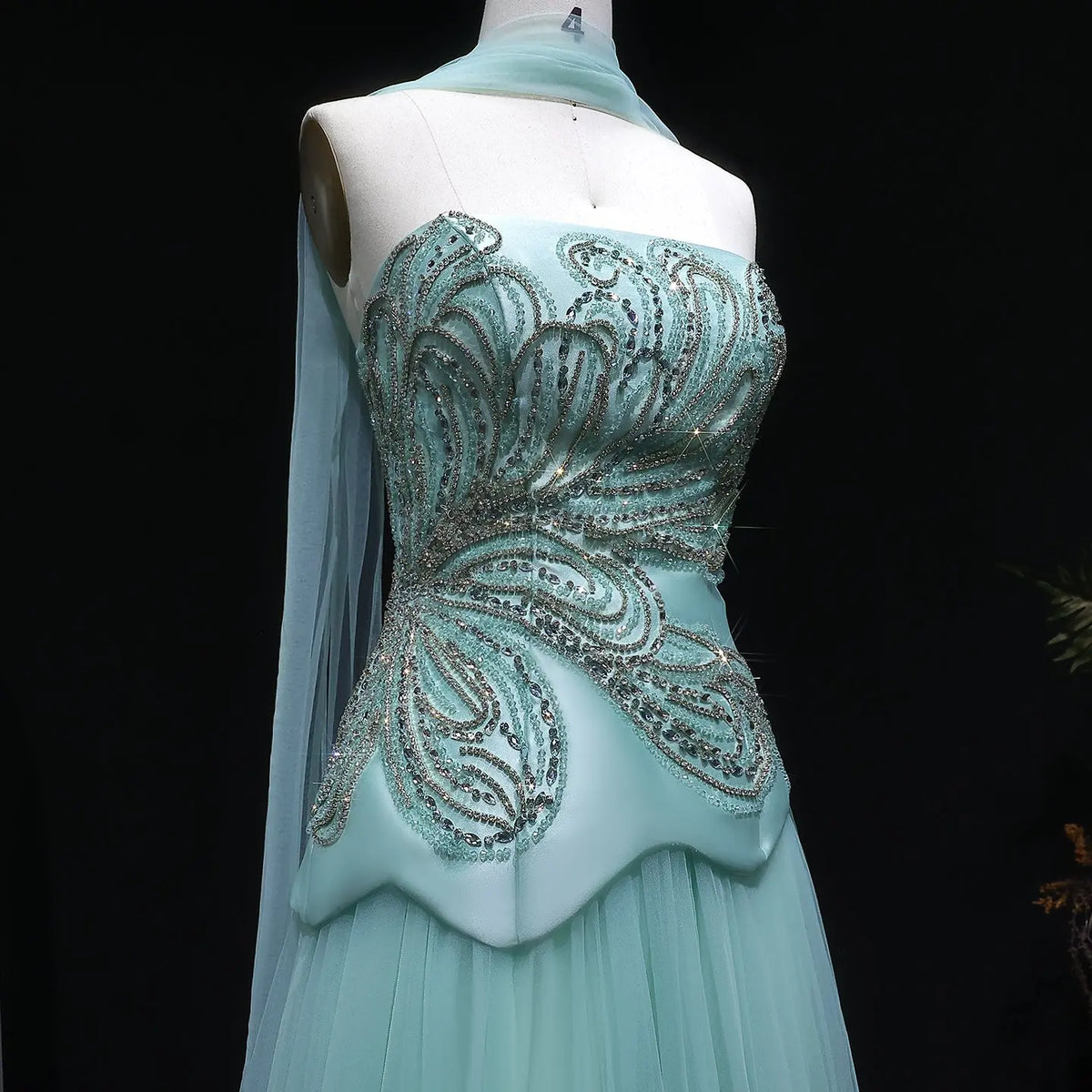 Luxury Aqua Strapless Sequin Cape A-line Evening Dress with Scarf SS413 Luxury Aqua Strapless Sequin Cape A-line Evening Dress with Scarf SS413