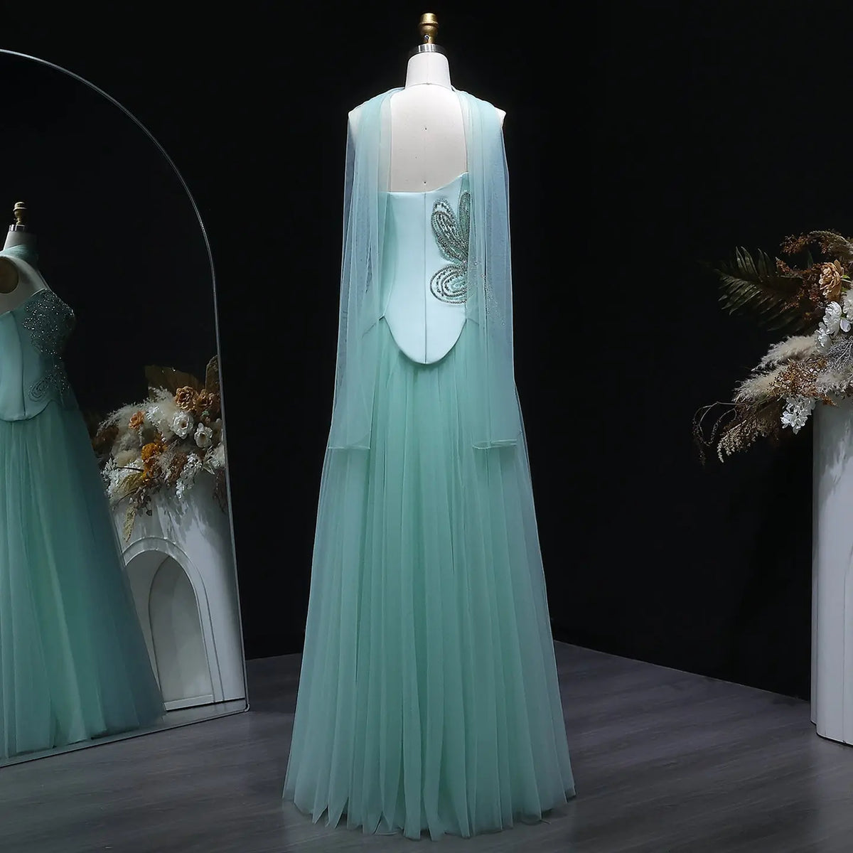 Luxury Aqua Strapless Sequin Cape A-line Evening Dress with Scarf SS413 Luxury Aqua Strapless Sequin Cape A-line Evening Dress with Scarf SS413