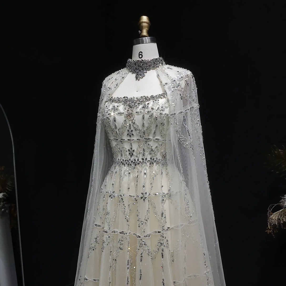 Luxury Cream Heavy Beaded Train Evening Dress with Cape SS486 