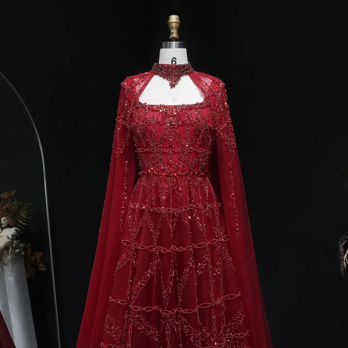 Luxury Cream Heavy Beaded Train Evening Dress with Cape SS486 