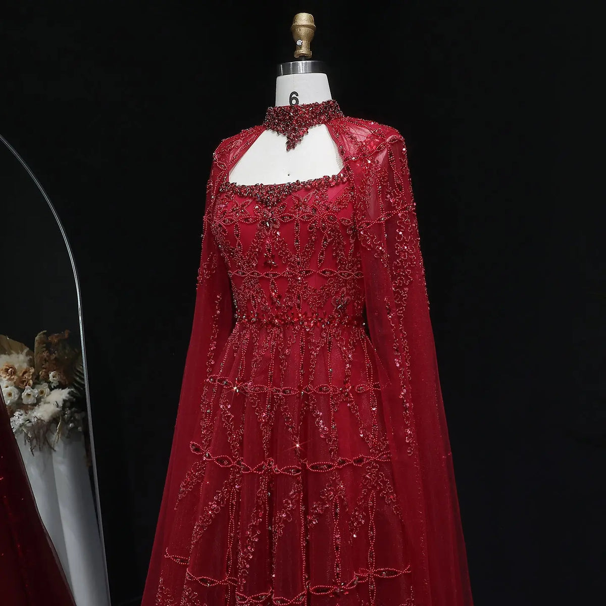 Luxury Cream Heavy Beaded Train Evening Dress with Cape SS486 