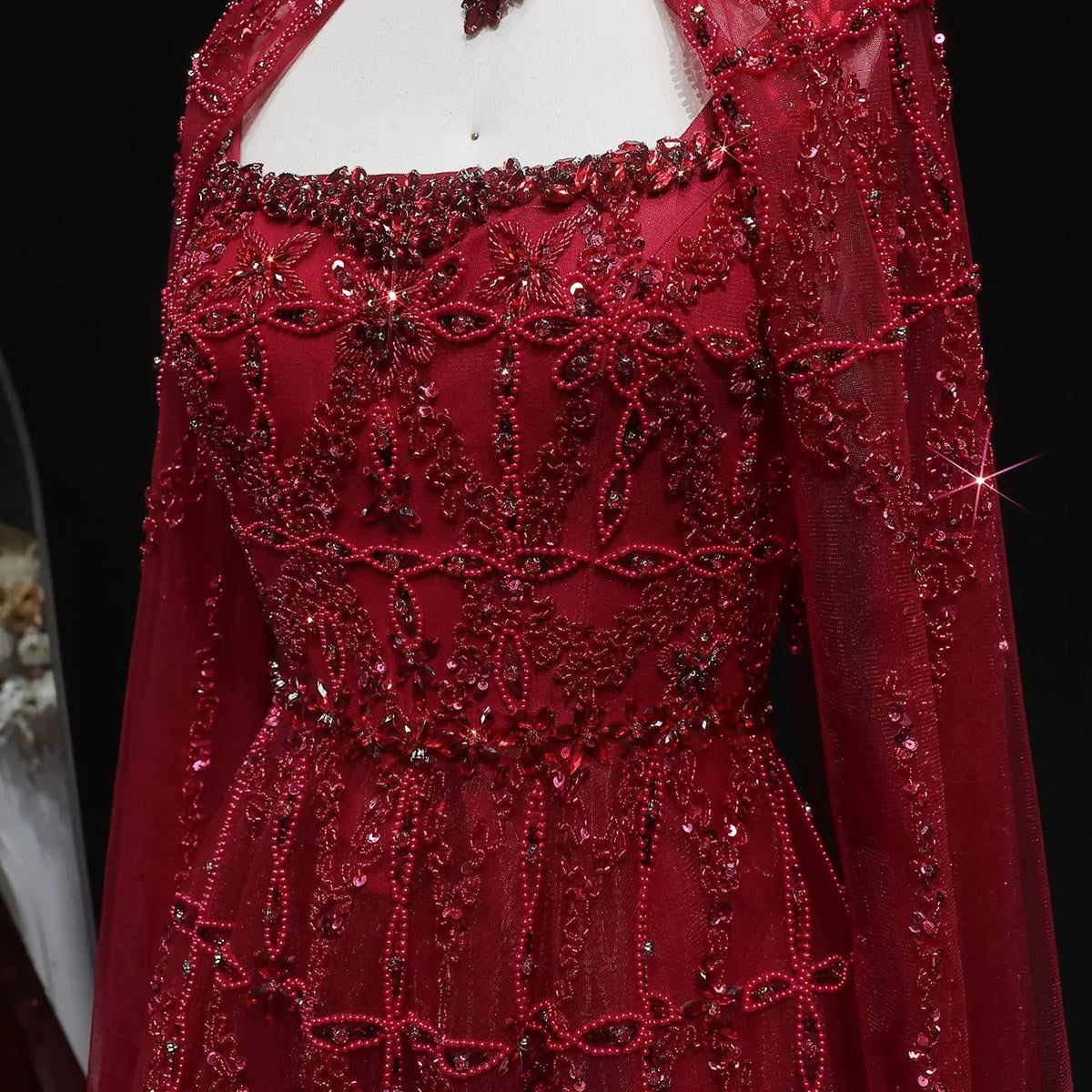 Luxury Cream Heavy Beaded Train Evening Dress with Cape SS486 