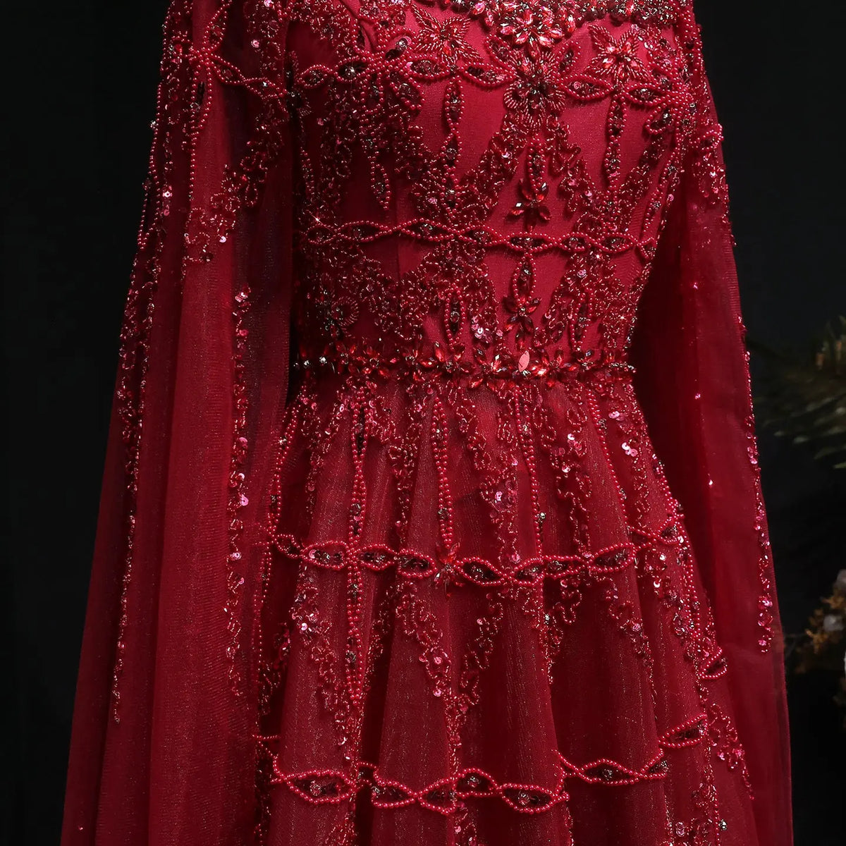 Luxury Cream Heavy Beaded Train Evening Dress with Cape SS486 