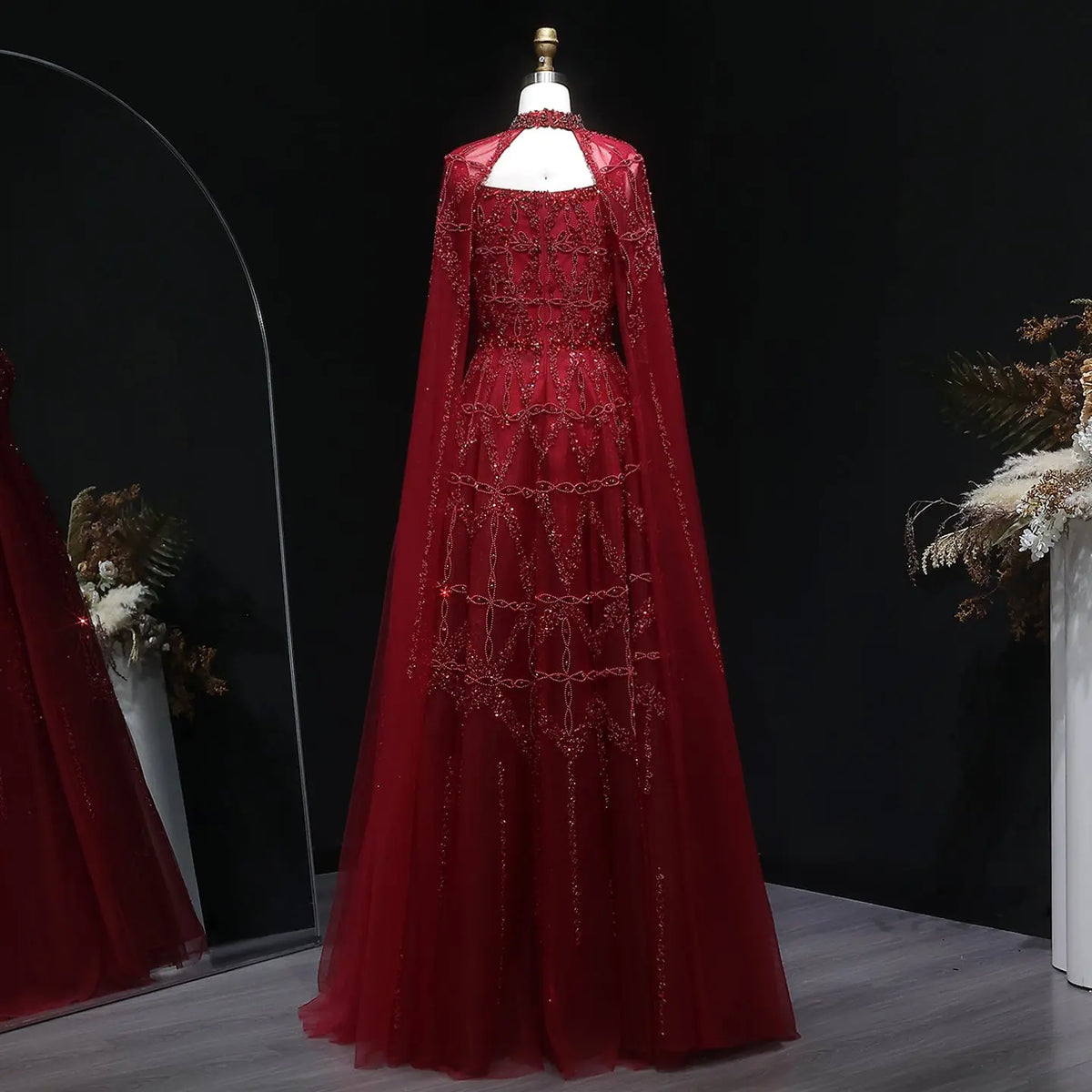 Luxury Cream Heavy Beaded Train Evening Dress with Cape SS486 